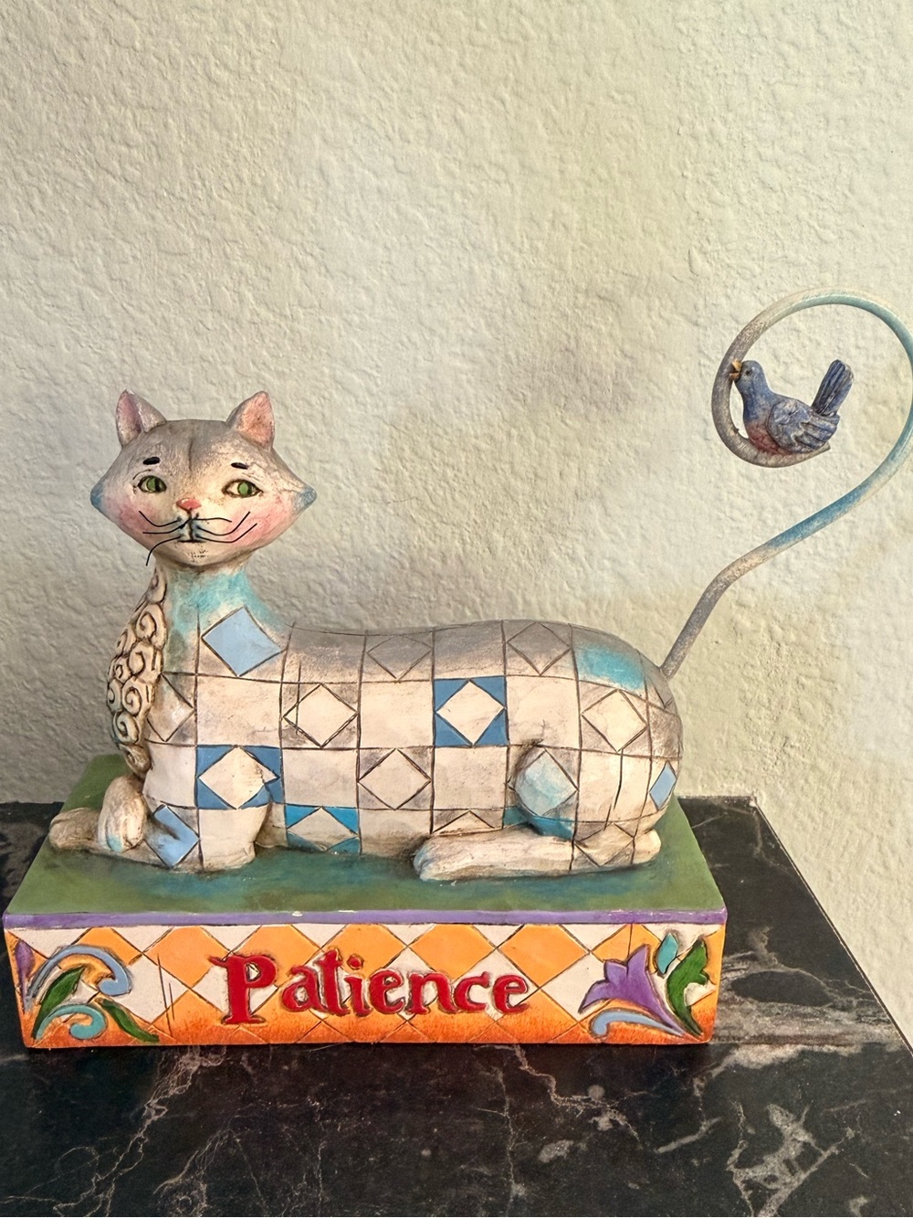 Vintage Jim Shore Heartwood Creek “Patience” Cat & Blue Bird Sculpture